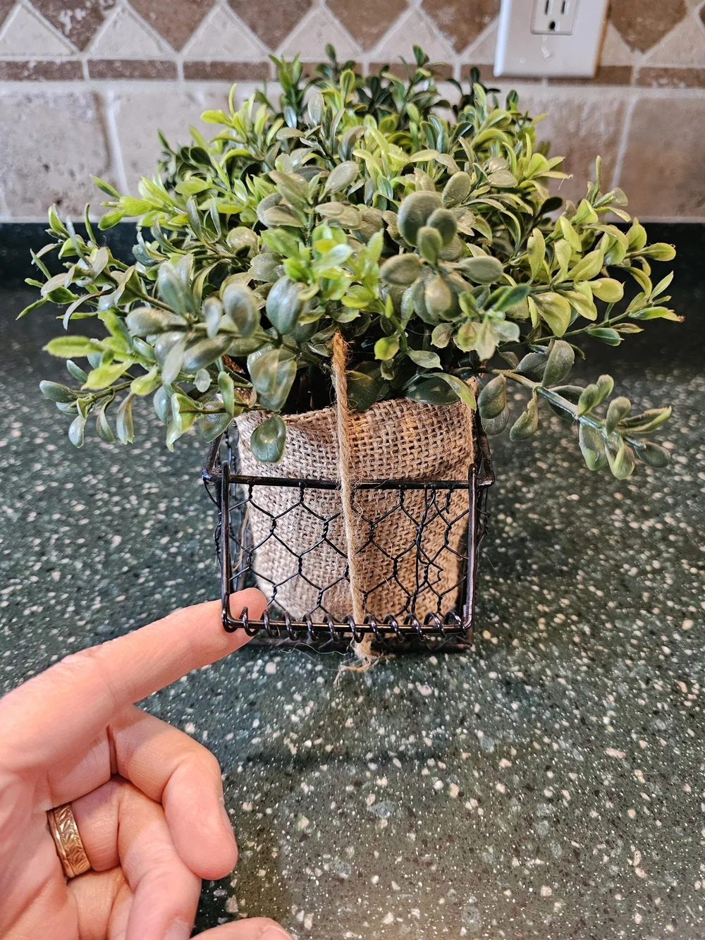 Artificial Boxwood Planter Trio in Green - Burlap Wrapped